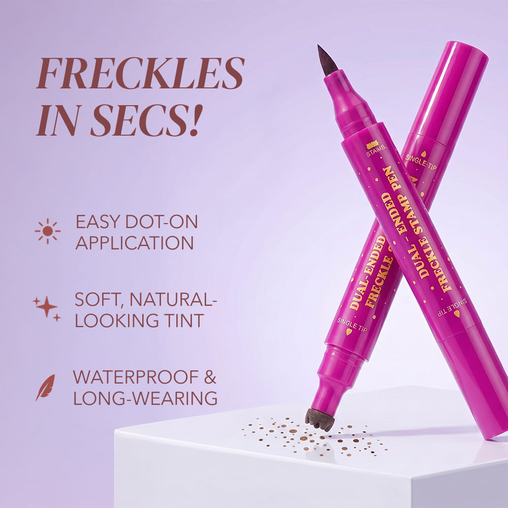 Two pink freckle pens with text highlighting features on a light purple background