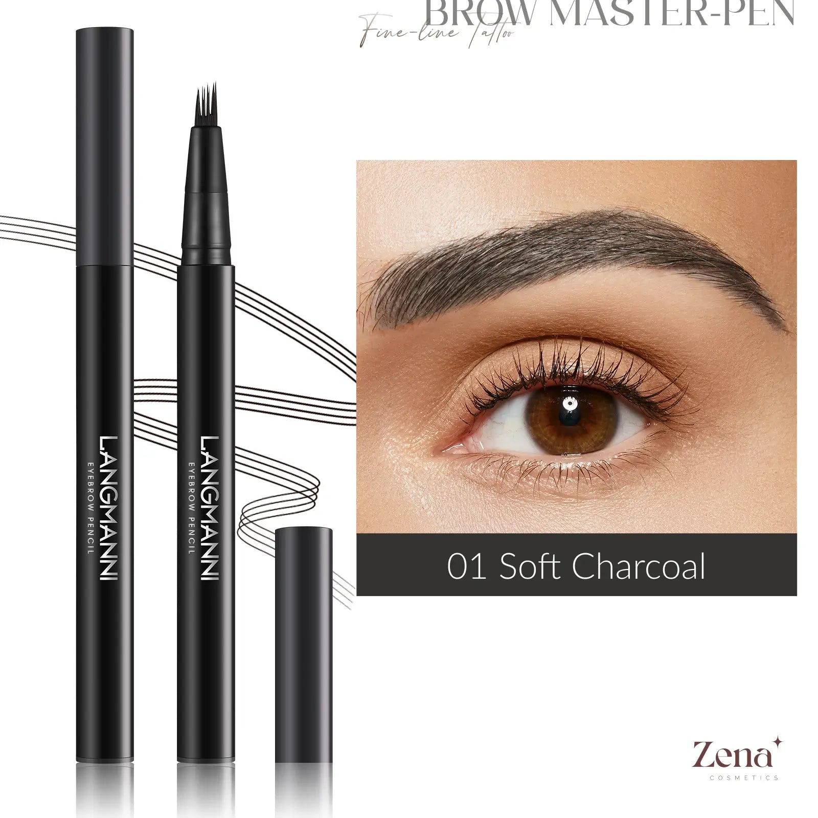 Close-up of defined eyebrows created with Zena Tint Pen