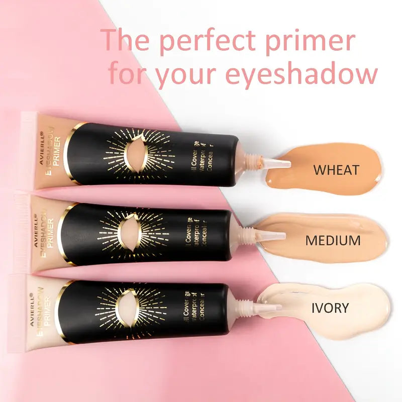 Variety of eyeshadow primer shades displayed in tubes