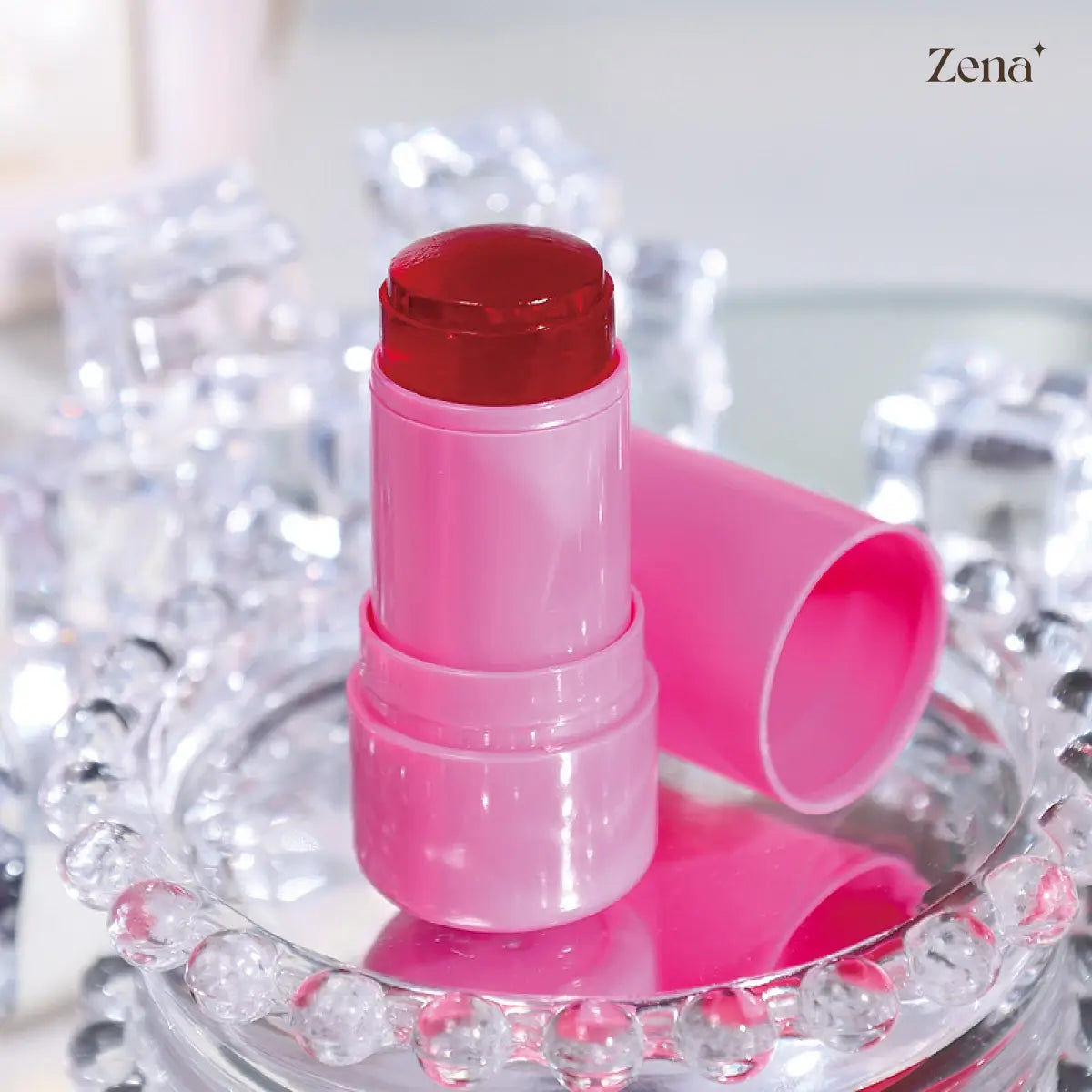 Four glass jars of Everglow Sculpting Cooling Jelly Tint in various shades, showcasing vibrant colors for lips and cheeks